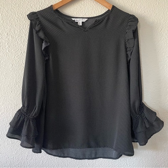 Counterparts Tops - Counterparts Polka Dot Blouse Women’s S Black White Ruffle Corporate Office Chic